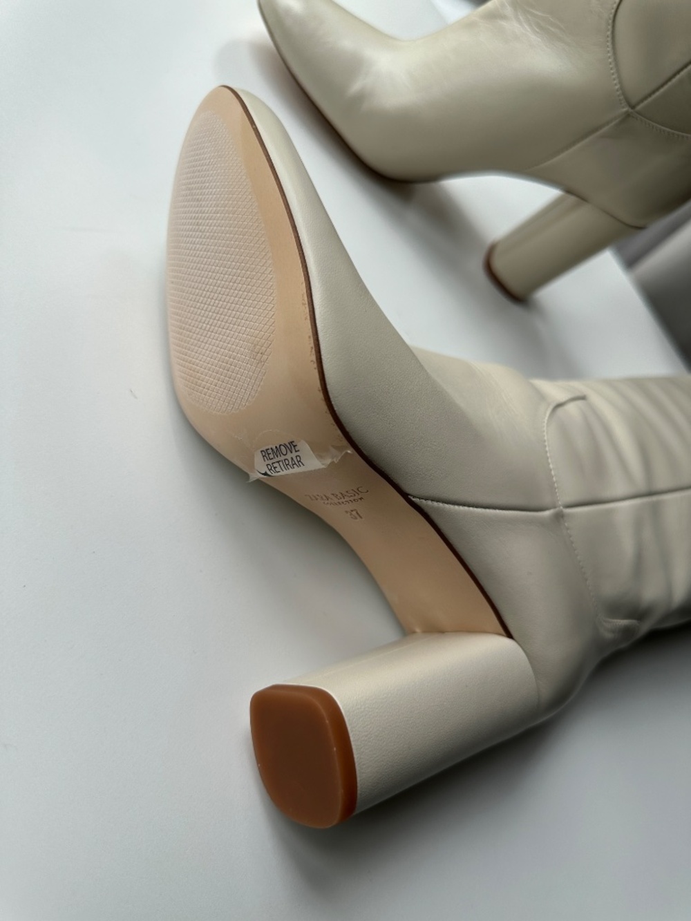 NWT Zara Off-white Cream Bone Knee-high Leather Boots Size 37 US 7 - Picture 5 of 9